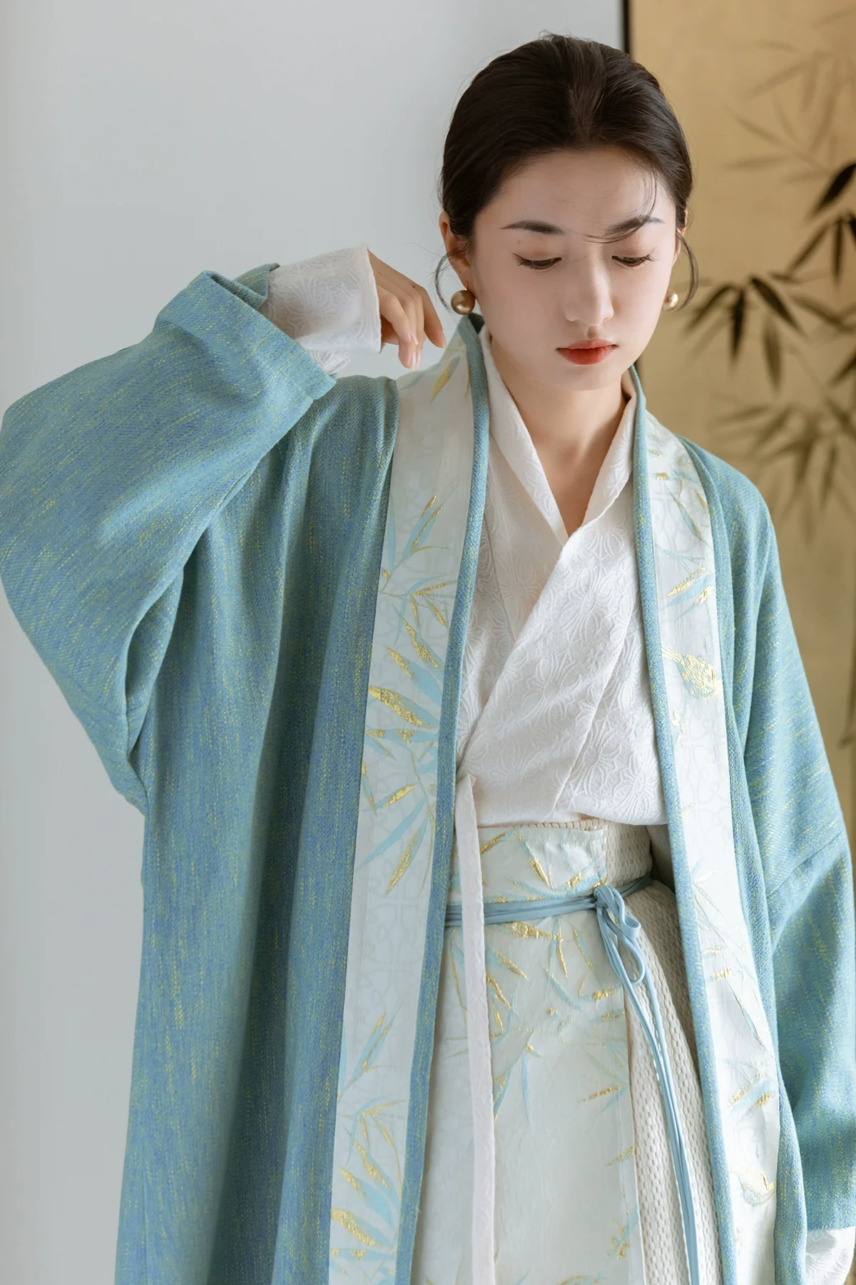 Azure 天蓝 Modernized Song Dynasty Beizi Lianpianqun Ruqun Set - Image 3