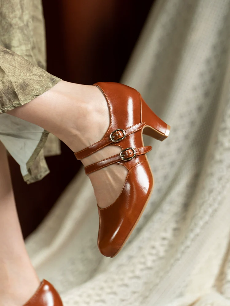 Bailandi 白兰地 Brandy 1930s Double Strap Genuine Leather Mary Janes - Image 3