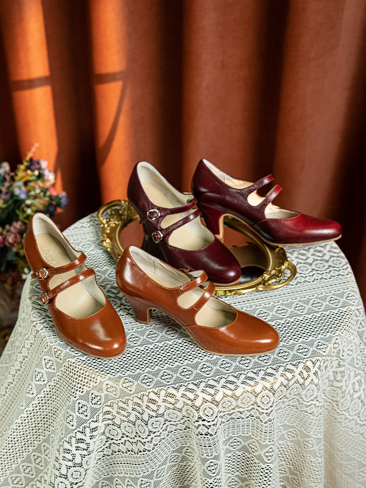 Bailandi 白兰地 Brandy 1930s Double Strap Genuine Leather Mary Janes - Image 4