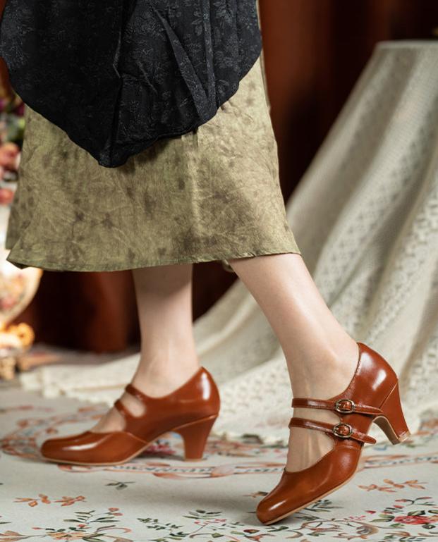Bailandi 白兰地 Brandy 1930s Double Strap Genuine Leather Mary Janes - Image 5