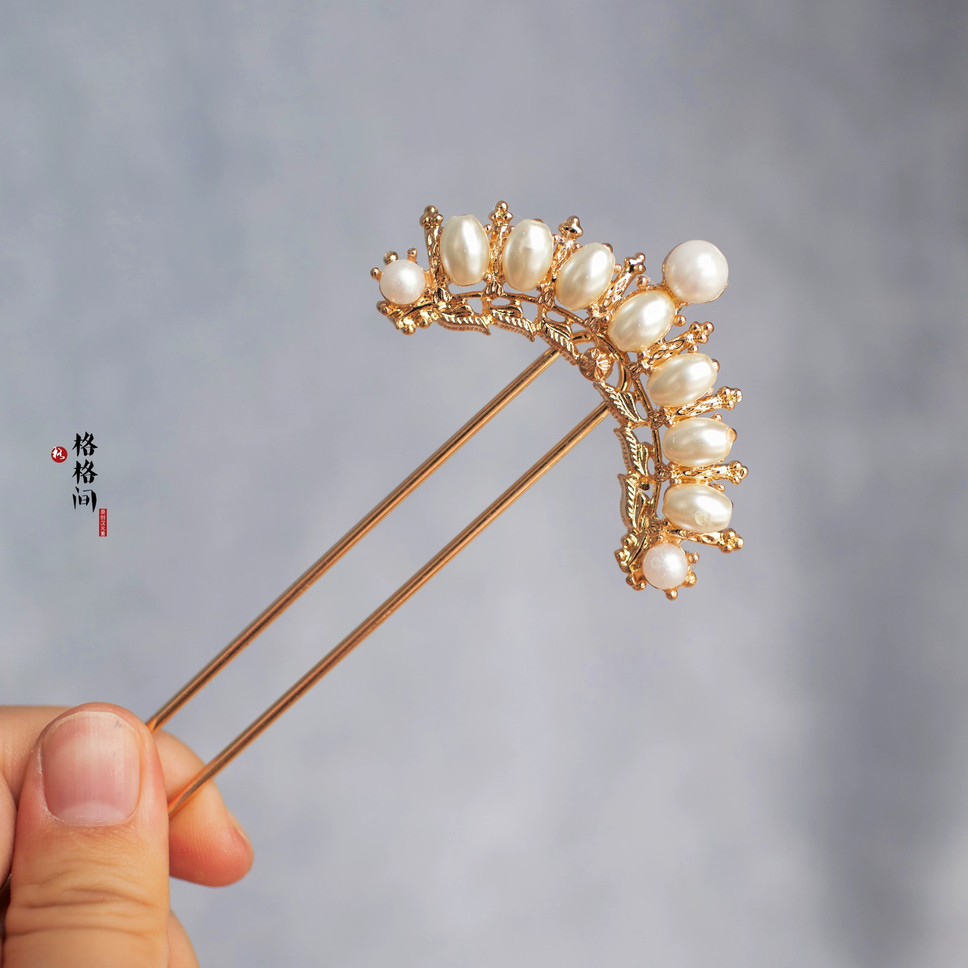 Ban Yuan 半圆 Semi Circle Curved Pearl Tang Song Hairpins - Image 2