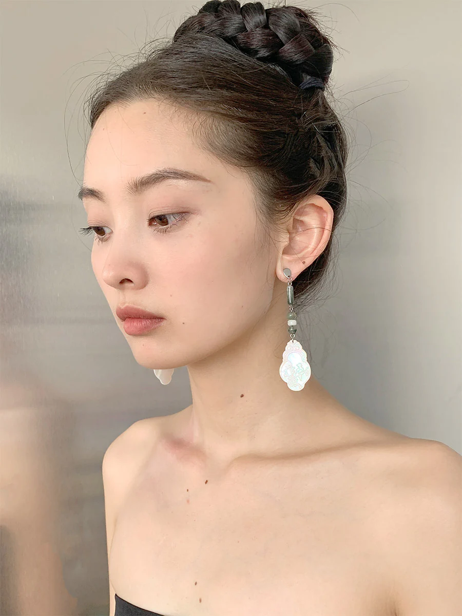Birds Upon a Branch 枝上啼鸟 New Chinese Style Natural Shell Earrings - Image 3