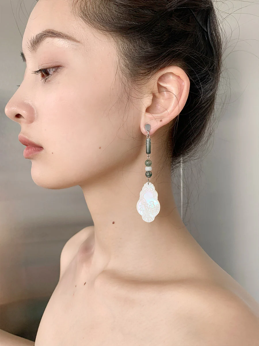 Birds Upon a Branch 枝上啼鸟 New Chinese Style Natural Shell Earrings - Image 4