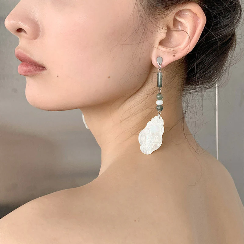 Birds Upon a Branch 枝上啼鸟 New Chinese Style Natural Shell Earrings - Image 5