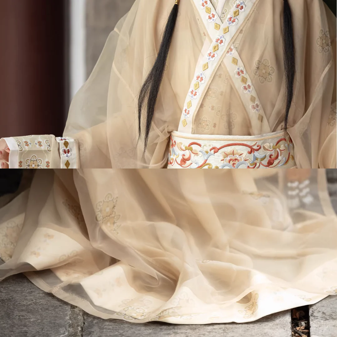 Bu Nian 不念 Letting Go Modernized Warring States Period Embroidered Zhiju Straight Hem Robe Full Set - Image 15