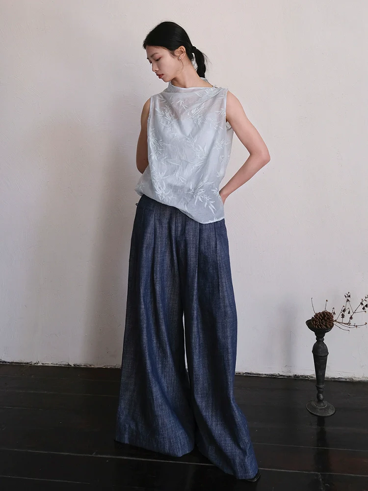 Cai Xing 裁行 Tailored Moves New Chinese Style Cotton Linen Extra Wide Leg Jeans - Image 3