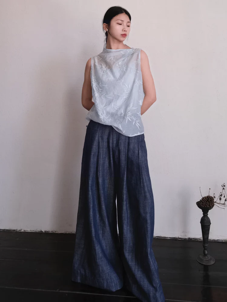 Cai Xing 裁行 Tailored Moves New Chinese Style Cotton Linen Extra Wide Leg Jeans - Image 6