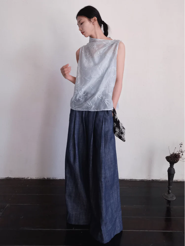 Cai Xing 裁行 Tailored Moves New Chinese Style Cotton Linen Extra Wide Leg Jeans - Image 7