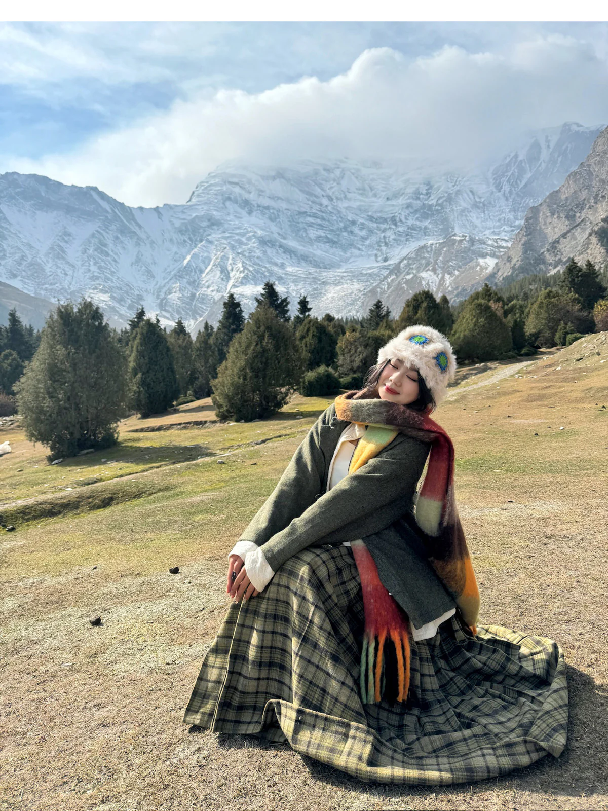 Chang Lü 常绿 Evergreen Modernized Ming Plus Size Wool Round Collar Coat & Plaid Easy Wear Mamian Skirt Set - Image 17