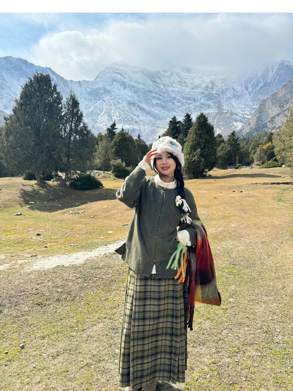 Chang Lü 常绿 Evergreen Modernized Ming Plus Size Wool Round Collar Coat & Plaid Easy Wear Mamian Skirt Set - Image 18