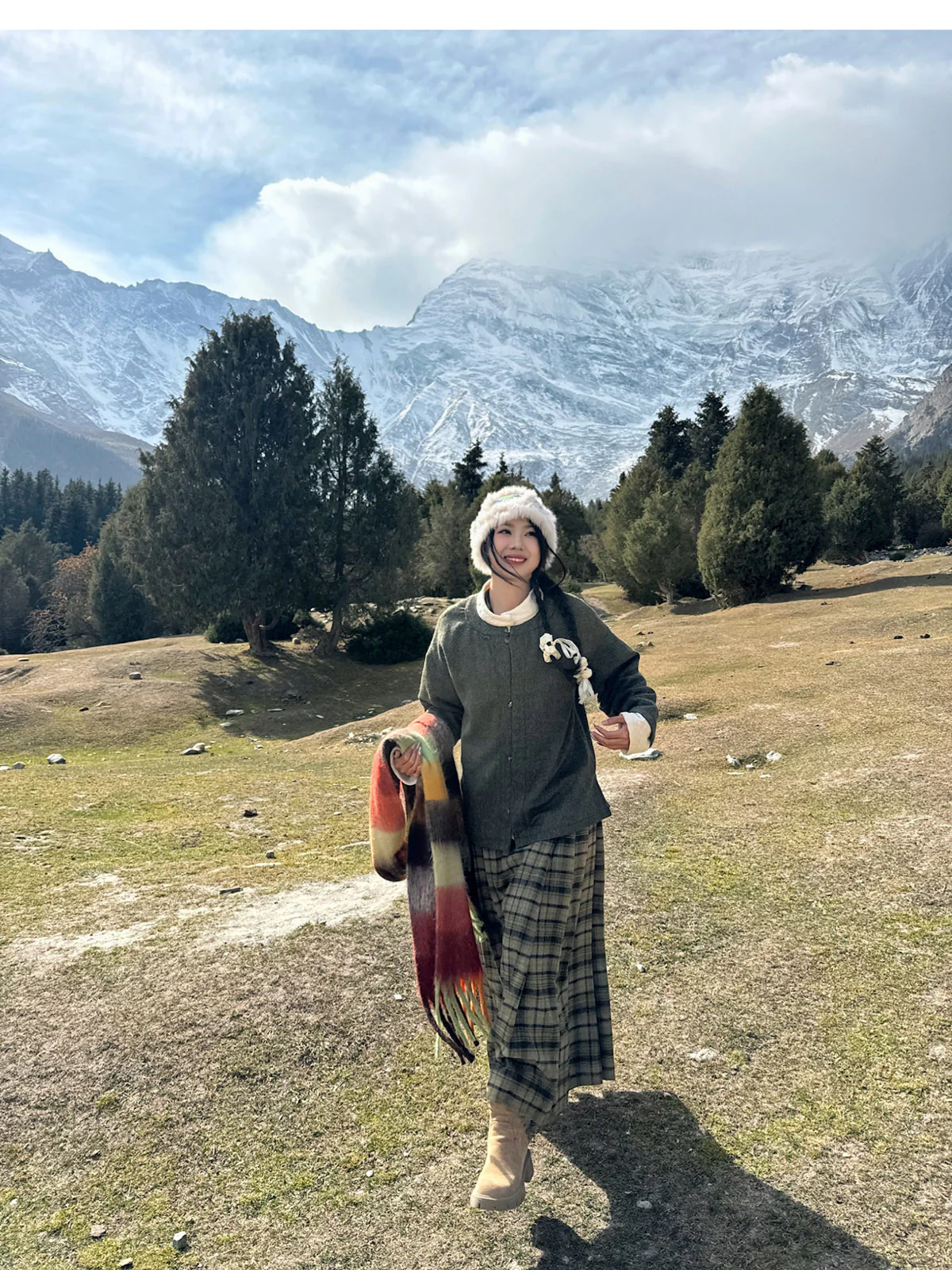 Chang Lü 常绿 Evergreen Modernized Ming Plus Size Wool Round Collar Coat & Plaid Easy Wear Mamian Skirt Set - Image 20