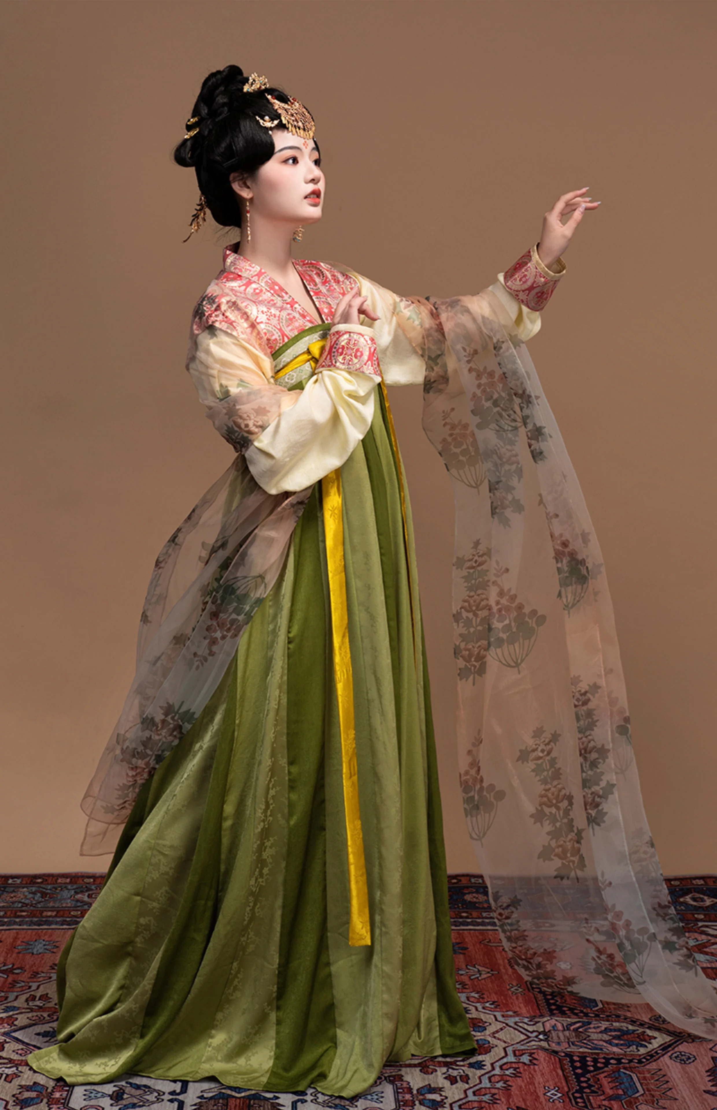Chen Sha 辰砂 Cinnabar Early Tang Dynasty Restoration Chuiling Beizi Jacket & Poqun Qixiong Skirt Set - Image 13