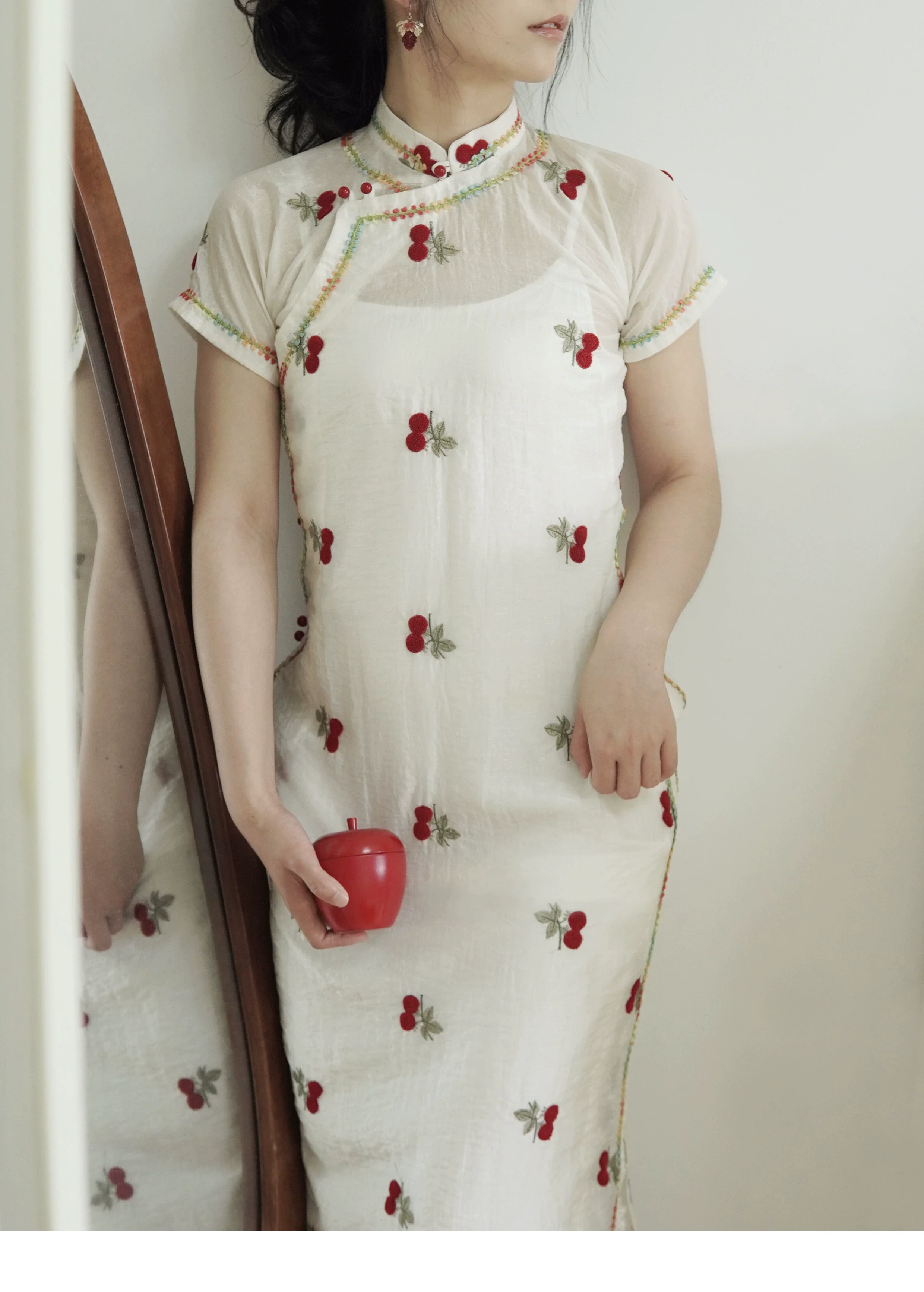 Cherry Skittles 樱桃彩虹糖 Embroidered Vintage Inspired Custom Qipao - Image 3