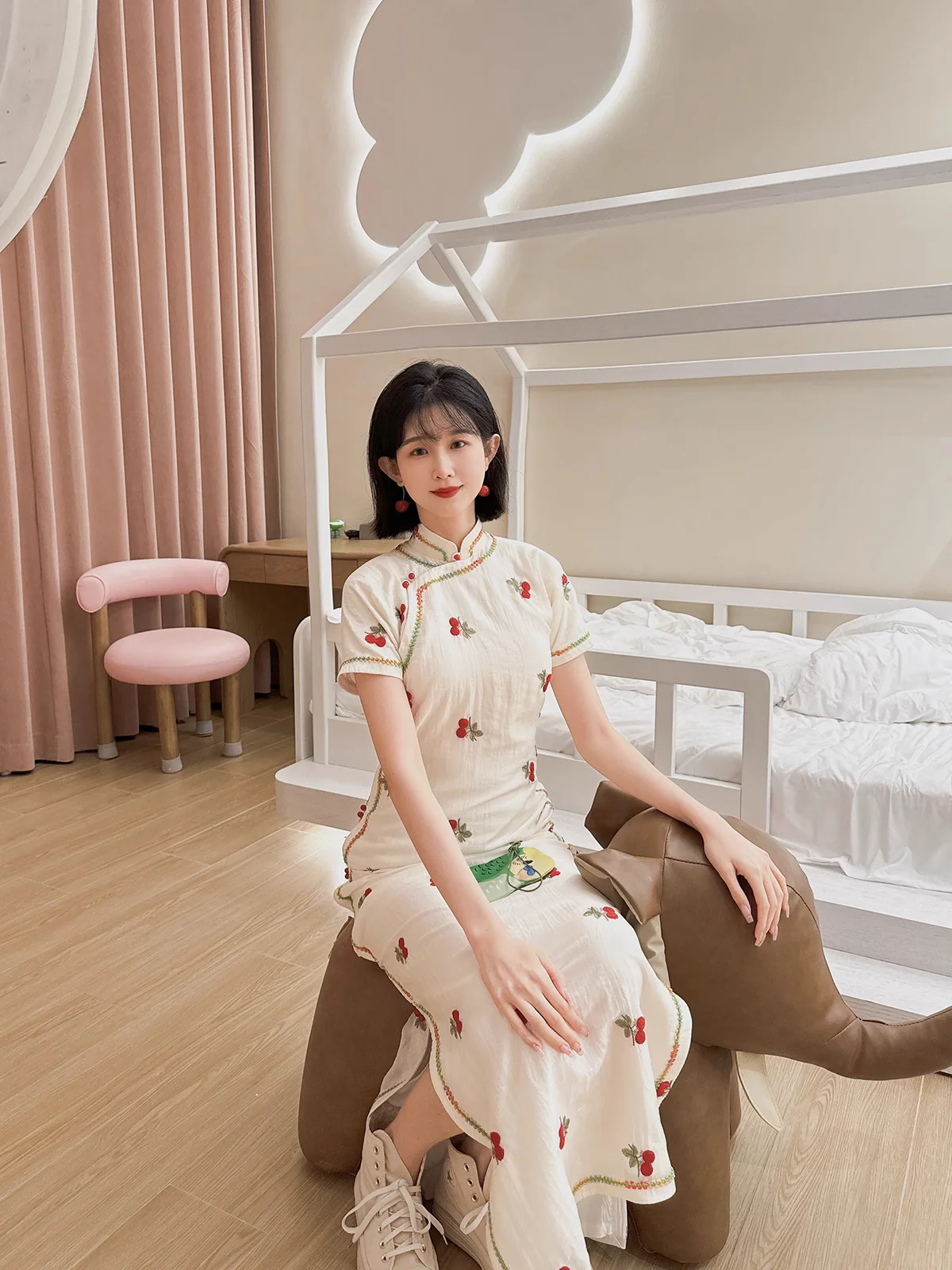 Cherry Skittles 樱桃彩虹糖 Embroidered Vintage Inspired Custom Qipao - Image 6