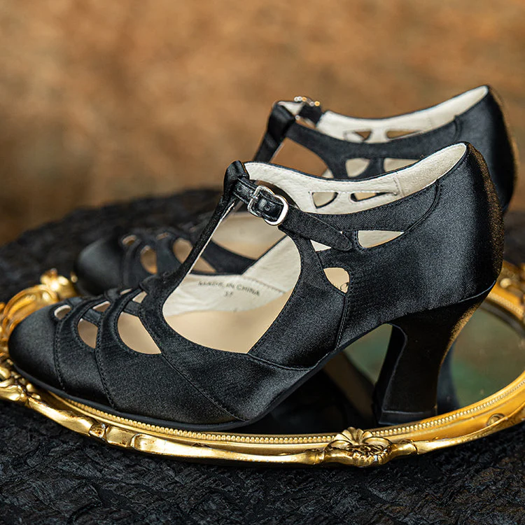 Chou Hu 绸湖 Satin Lakes 1930s Satin Criss Cross T-Strap Mary Janes - Image 10