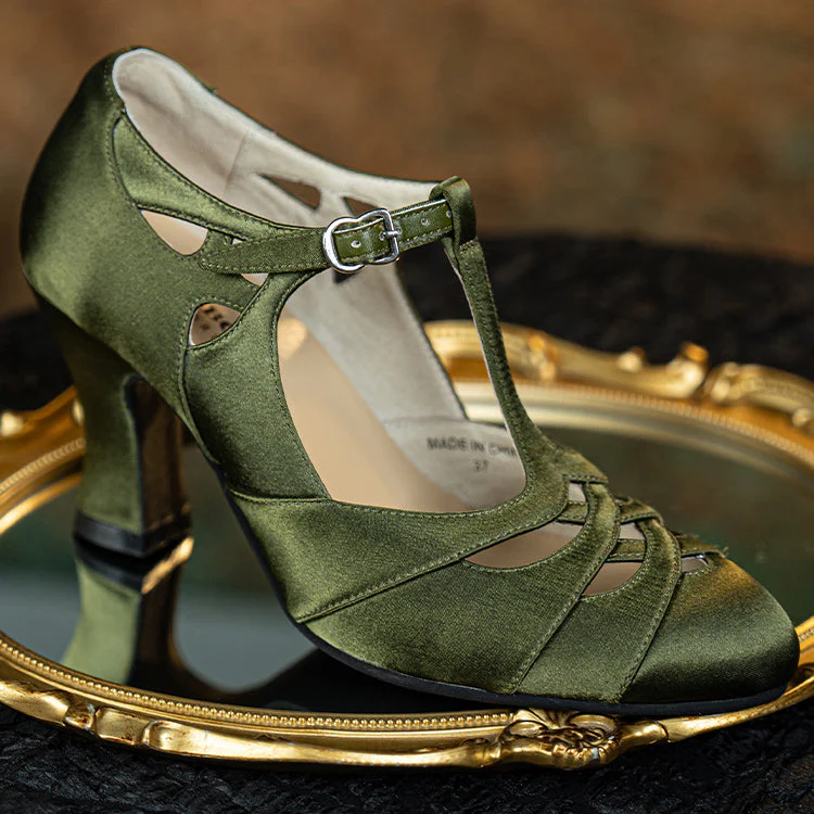 Chou Hu 绸湖 Satin Lakes 1930s Satin Criss Cross T-Strap Mary Janes - Image 12