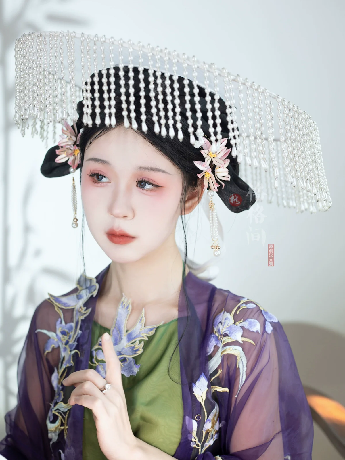 Chuan Zhu 串珠 Pearl Beads Tang Dynasty Modernized Weimao Veiled Hat - Image 2