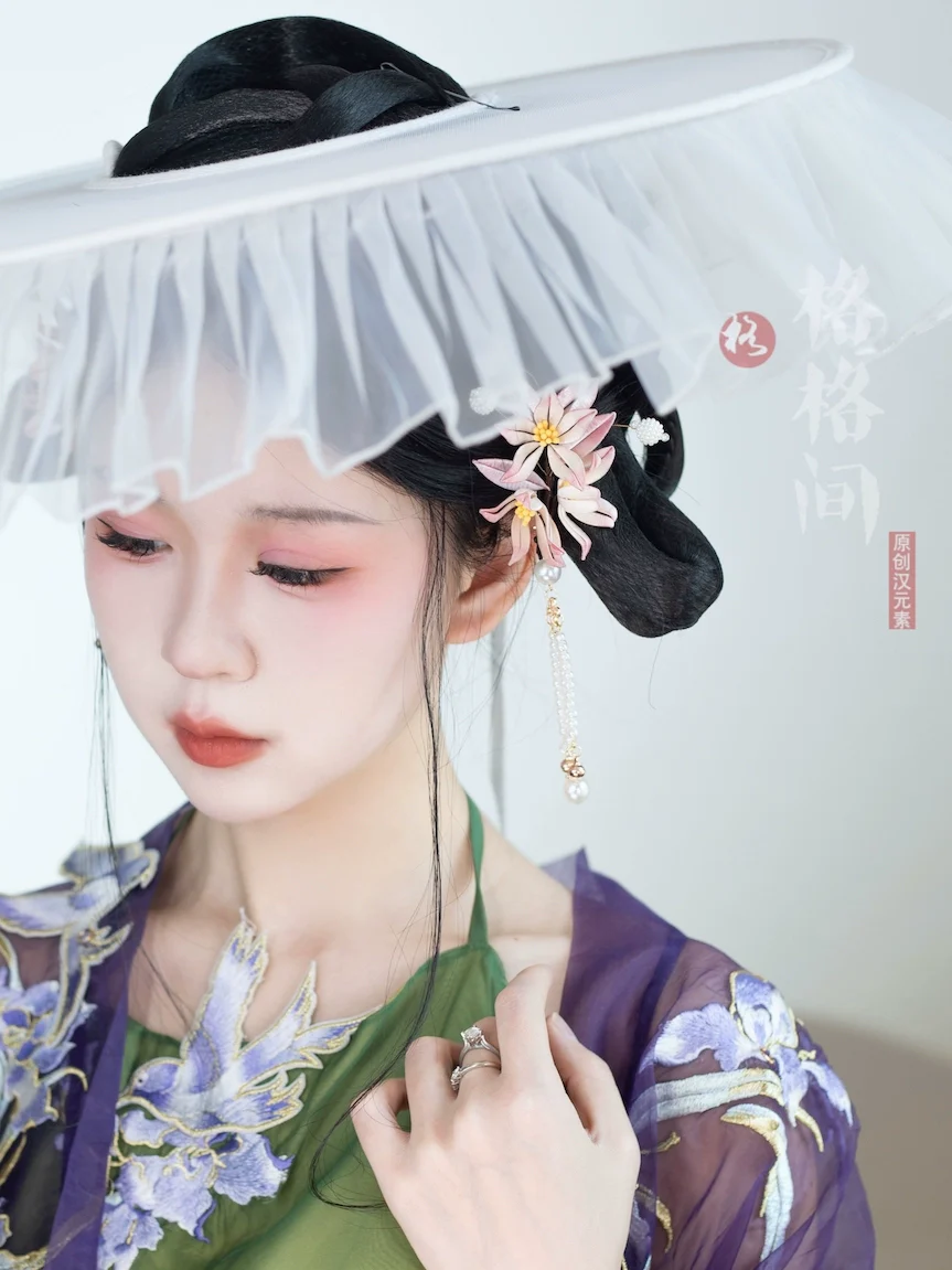 Chuan Zhu 串珠 Pearl Beads Tang Dynasty Modernized Weimao Veiled Hat - Image 4