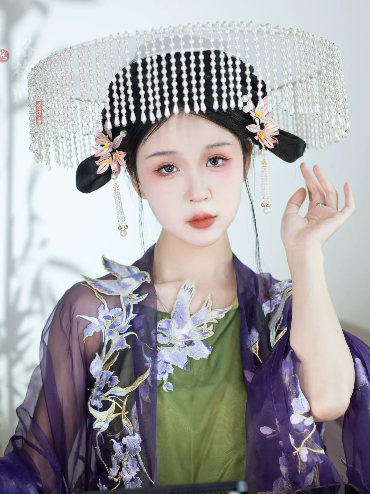Chuan Zhu 串珠 Pearl Beads Tang Dynasty Modernized Weimao Veiled Hat - Image 6