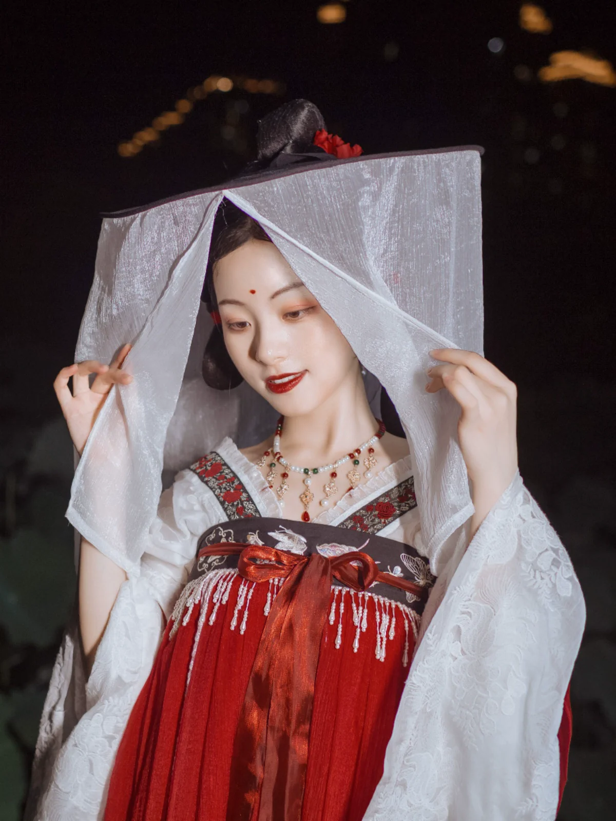 Chuan Zhu 串珠 Pearl Beads Tang Dynasty Modernized Weimao Veiled Hat - Image 7