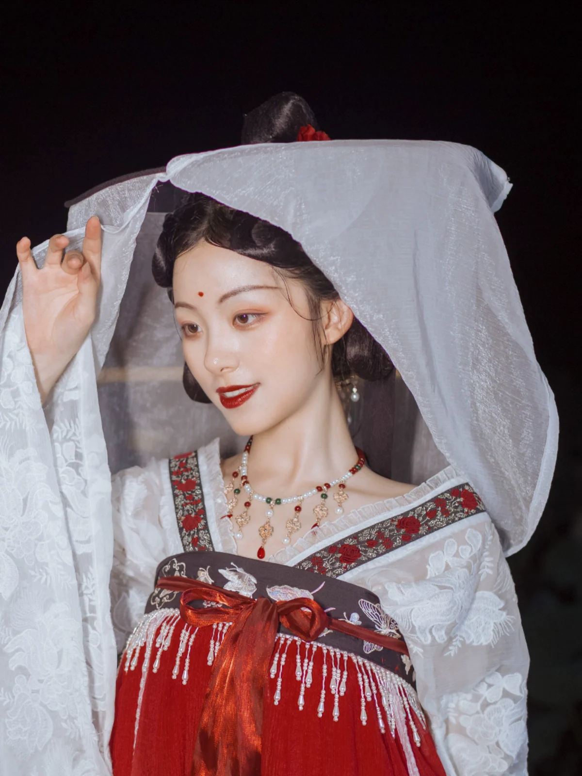 Chuan Zhu 串珠 Pearl Beads Tang Dynasty Modernized Weimao Veiled Hat - Image 9