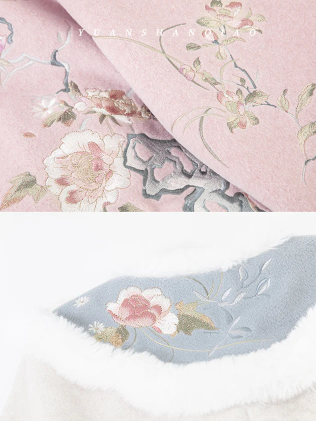 Dong Yu 冬玉 Winter Jade Modern Ming Qing Embroidered Winter Fur Doupeng Cape - Image 13