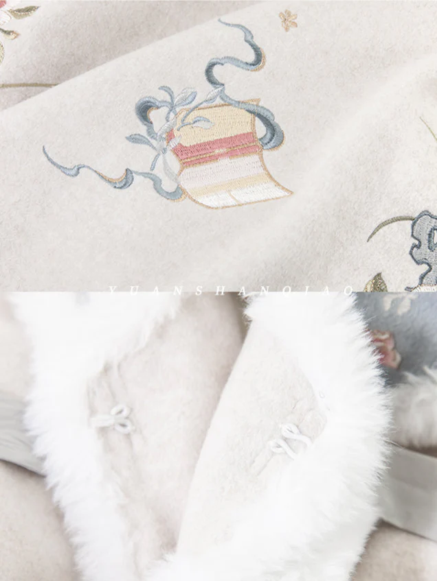 Dong Yu 冬玉 Winter Jade Modern Ming Qing Embroidered Winter Fur Doupeng Cape - Image 14