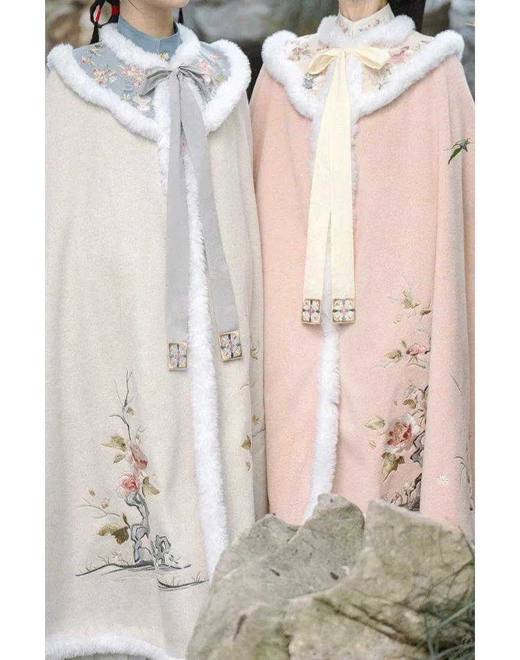 Dong Yu 冬玉 Winter Jade Modern Ming Qing Embroidered Winter Fur Doupeng Cape - Image 8