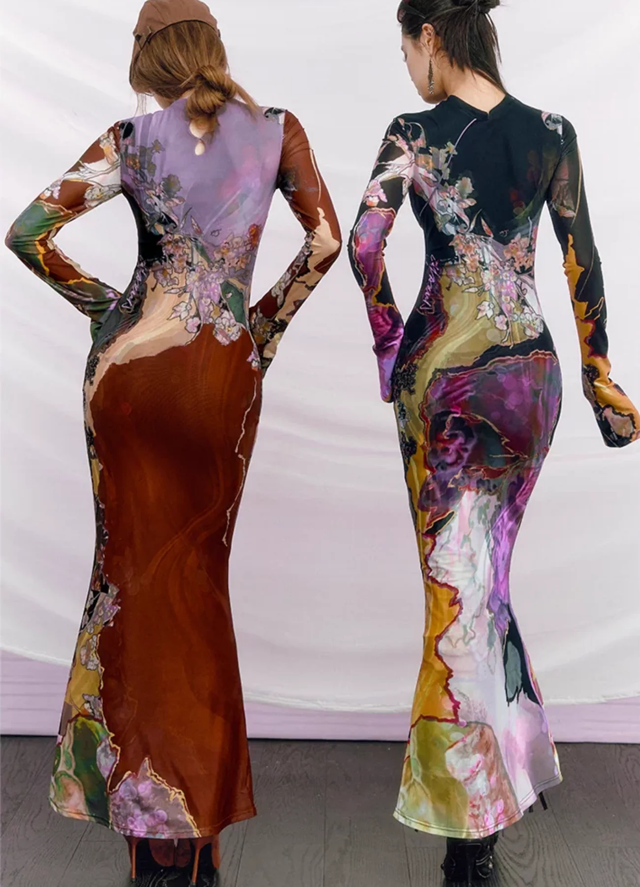 Du Sancai 度三彩 Tricolor Pottery New Chinese Style Long Sleeve Qipao - Image 2