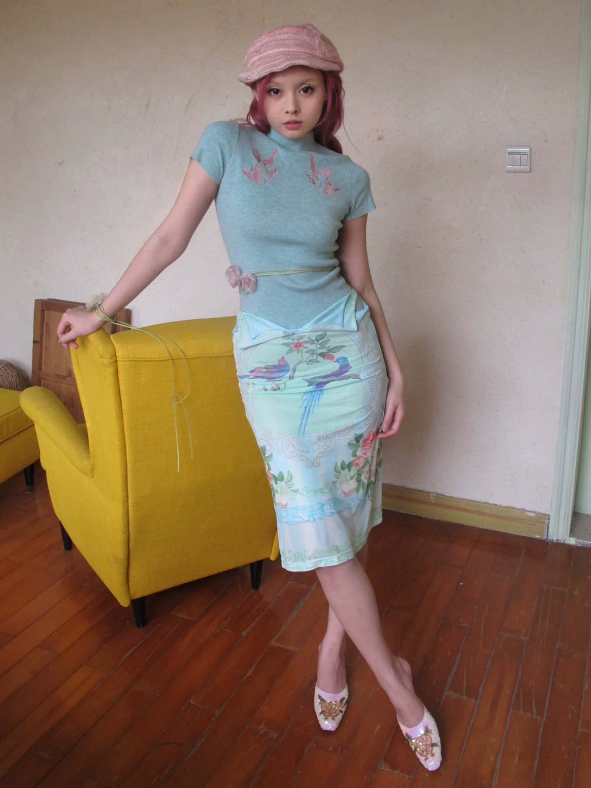Fei Yan 飞燕 Flying Sparrow New Chinese Style Knit Short Sleeve Turtleneck Top - Image 5