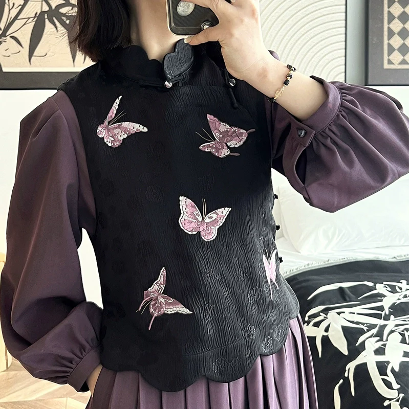 Five Blessings 五福临门 Modernized 1910s Qipao & Majia Vest Set - Image 15