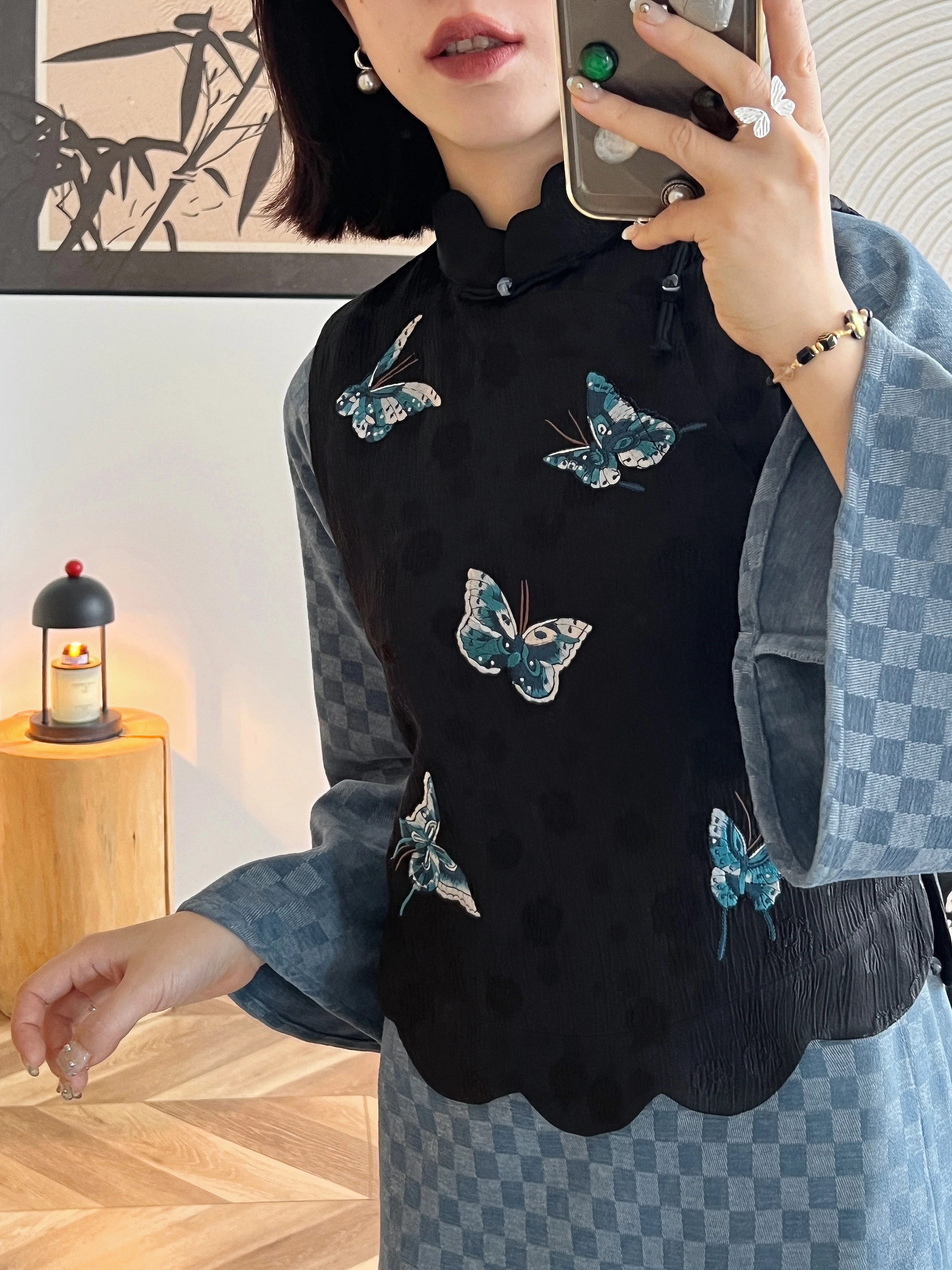 Five Blessings 五福临门 Modernized 1910s Qipao & Majia Vest Set - Image 6