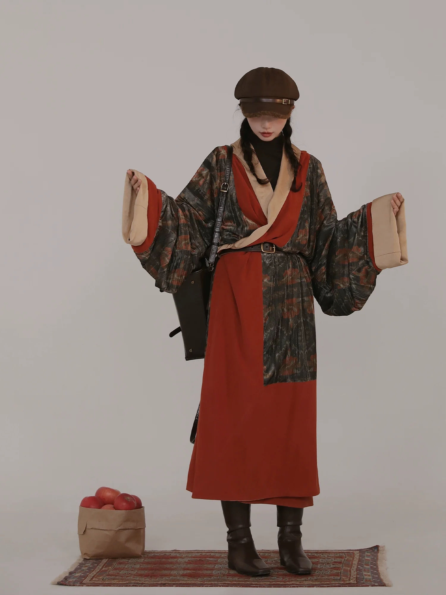 Fu Qin 抚琴 Playing the Zither Modernized Han Reversible Velvet Zhiju Straight Hem Robe Coat - Image 5