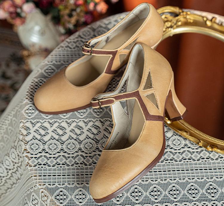 Gu Nü 古女 Vintage Girl 1920s Contrast Trim Genuine Leather Mary Janes - Image 11