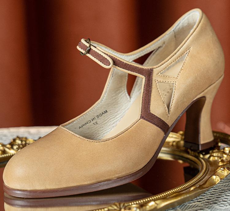 Gu Nü 古女 Vintage Girl 1920s Contrast Trim Genuine Leather Mary Janes - Image 12