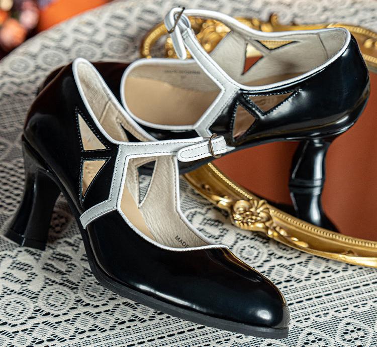 Gu Nü 古女 Vintage Girl 1920s Contrast Trim Genuine Leather Mary Janes - Image 13