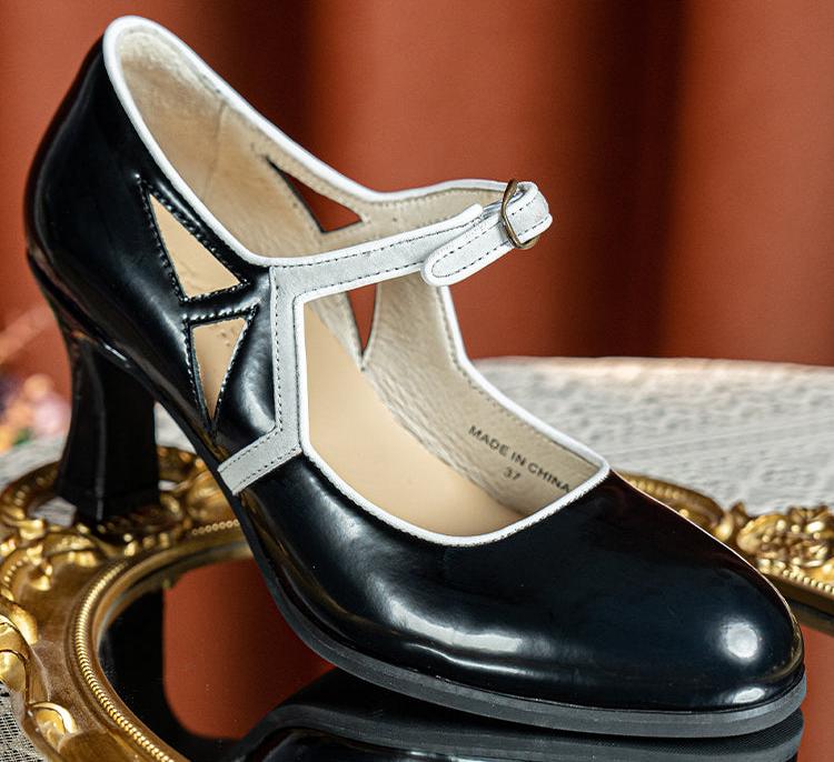 Gu Nü 古女 Vintage Girl 1920s Contrast Trim Genuine Leather Mary Janes - Image 14