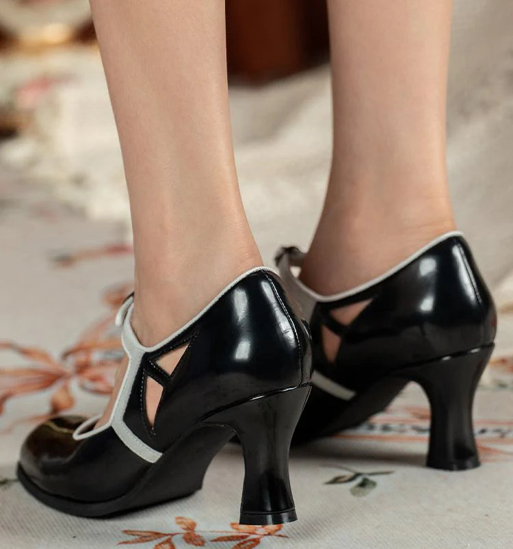 Gu Nü 古女 Vintage Girl 1920s Contrast Trim Genuine Leather Mary Janes - Image 6
