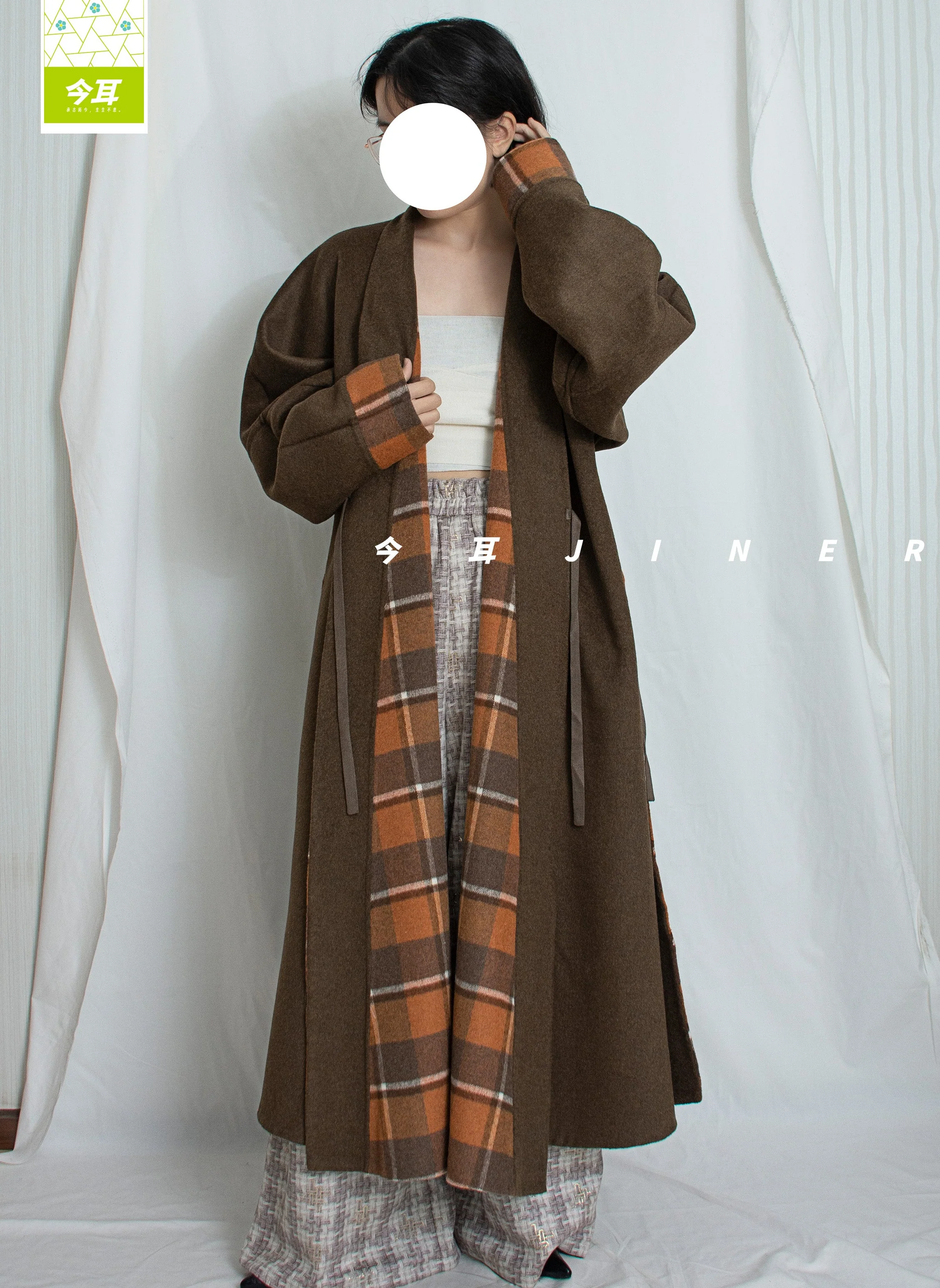 Guagua 瓜瓜 Pumpkin Pumpkin Modernized Early Ming Reversible Plaid Sheep's Wool Coat - Image 10