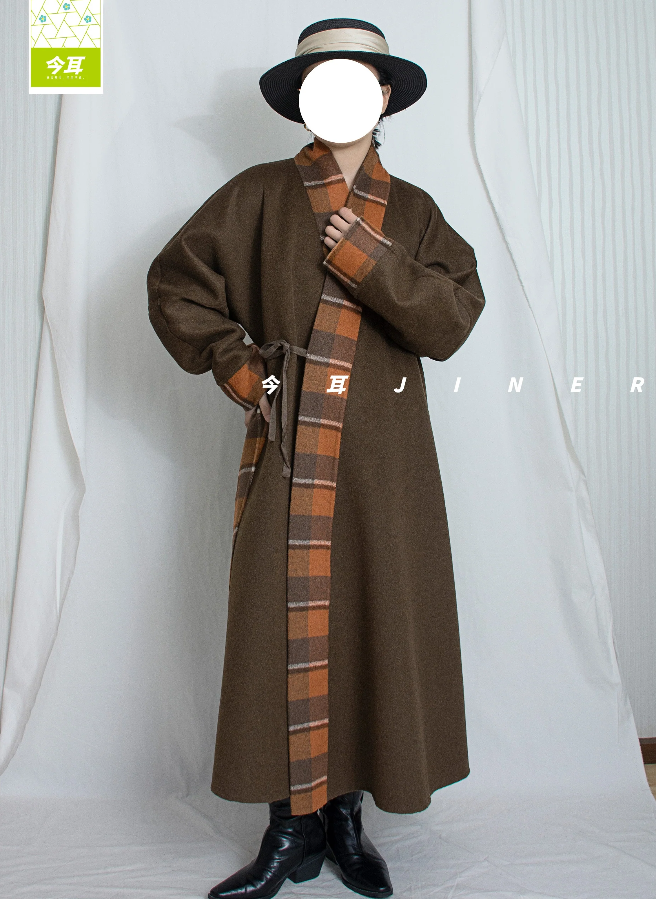 Guagua 瓜瓜 Pumpkin Pumpkin Modernized Early Ming Reversible Plaid Sheep's Wool Coat - Image 11