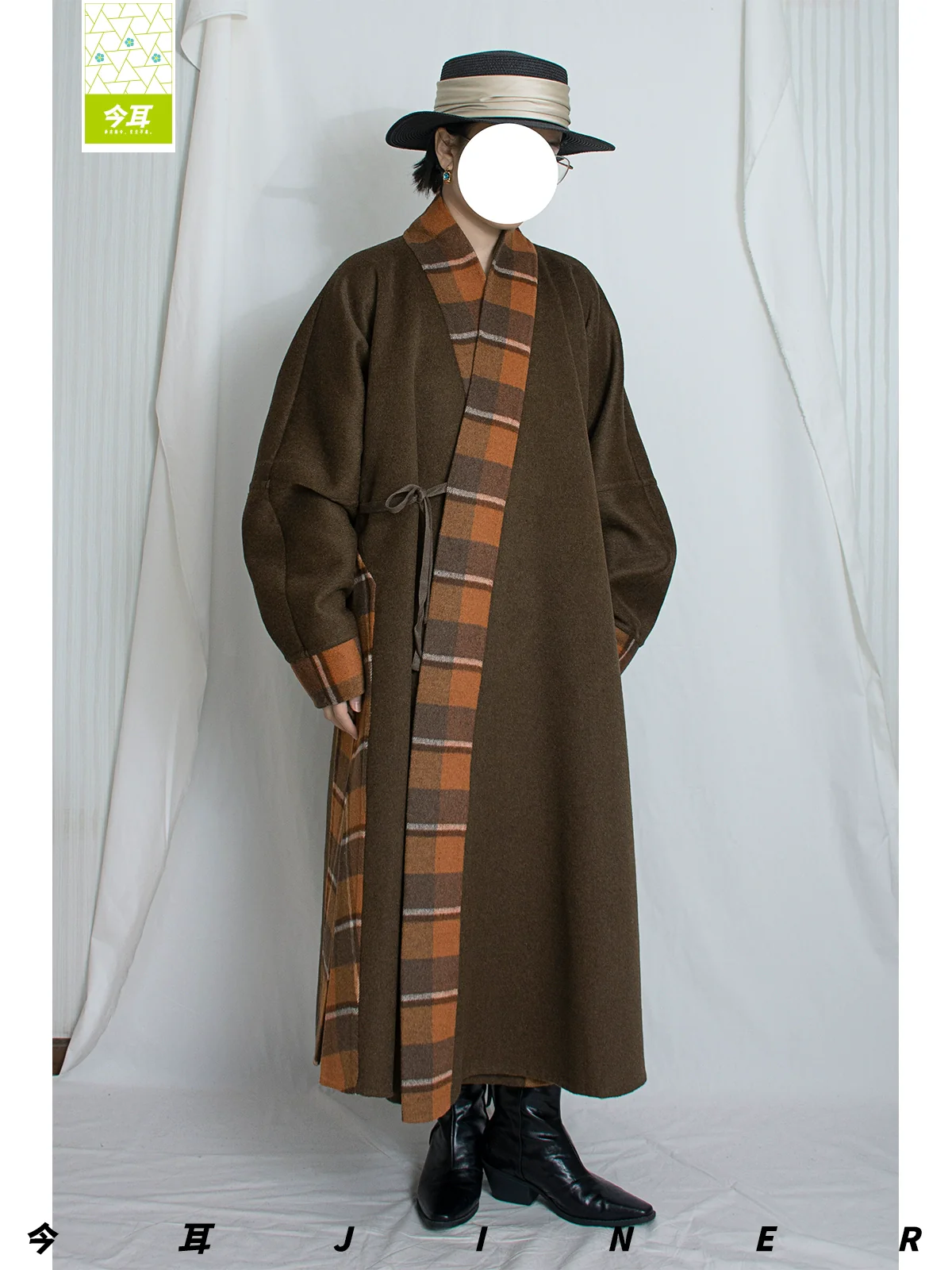 Guagua 瓜瓜 Pumpkin Pumpkin Modernized Early Ming Reversible Plaid Sheep's Wool Coat - Image 2