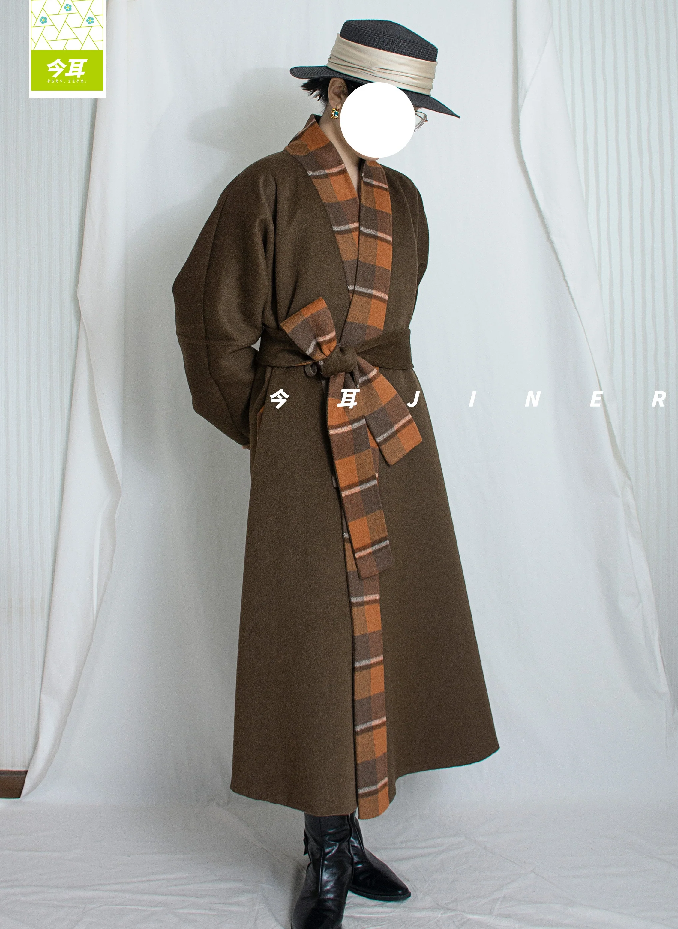 Guagua 瓜瓜 Pumpkin Pumpkin Modernized Early Ming Reversible Plaid Sheep's Wool Coat - Image 7