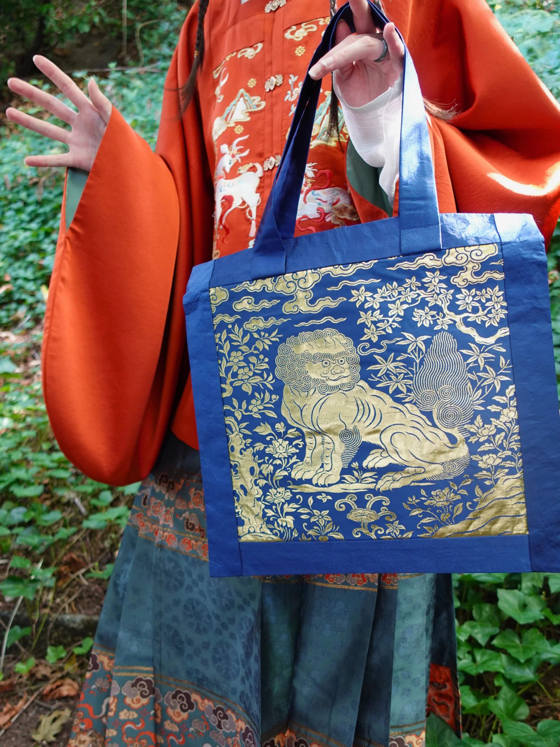 Xiang Shi 祥狮 Lucky Lion Golden Buzi Patch Brocade Tote Bag - Image 2
