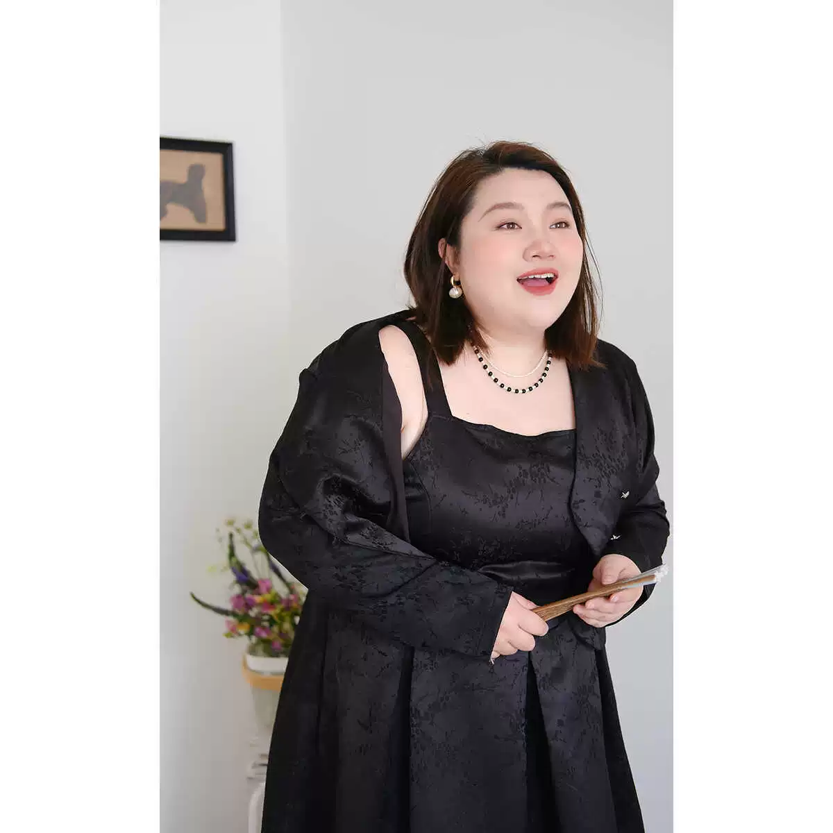 Hei Mei 黑莓 Blackberry New Chinese Style Plus Size Jacquard Slip Dress & Qipao Jacket Set - Image 3
