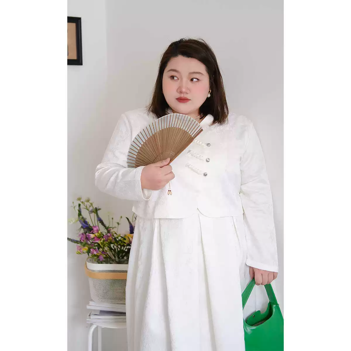 Hei Mei 黑莓 Blackberry New Chinese Style Plus Size Jacquard Slip Dress & Qipao Jacket Set - Image 4