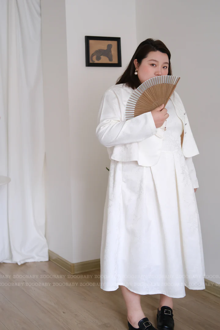 Hei Mei 黑莓 Blackberry New Chinese Style Plus Size Jacquard Slip Dress & Qipao Jacket Set - Image 5