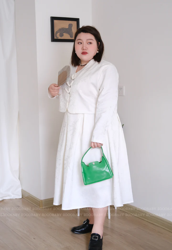 Hei Mei 黑莓 Blackberry New Chinese Style Plus Size Jacquard Slip Dress & Qipao Jacket Set - Image 6