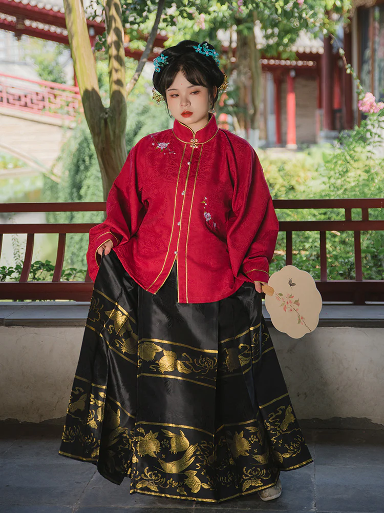 Hua Ling'er 花灵儿 Flower Spirit Ming Dynasty Plus Size Liling Standing Collar Top & Mamian Skirt - Image 10