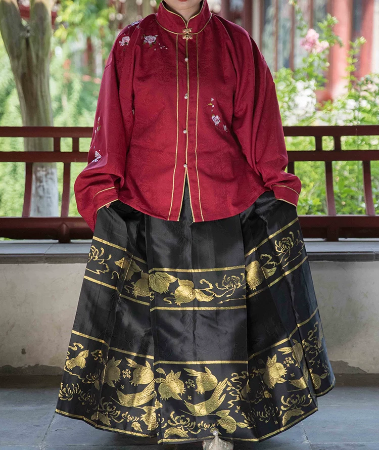 Hua Ling'er 花灵儿 Flower Spirit Ming Dynasty Plus Size Liling Standing Collar Top & Mamian Skirt - Image 11