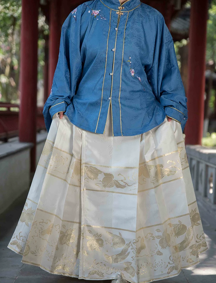 Hua Ling'er 花灵儿 Flower Spirit Ming Dynasty Plus Size Liling Standing Collar Top & Mamian Skirt - Image 12